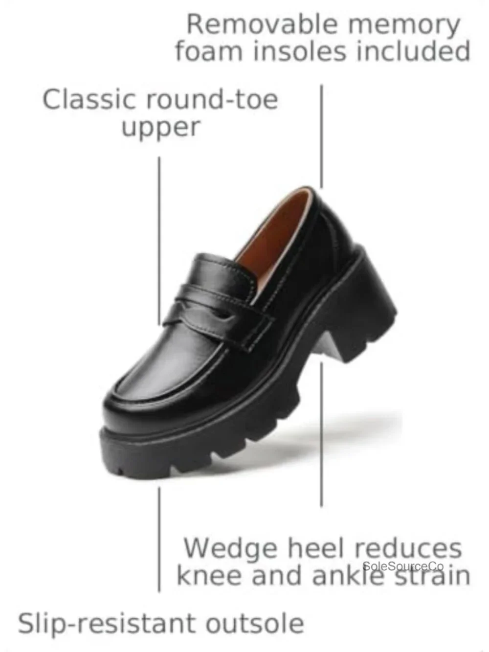Women's Platform Loafers Chunky Heel Penny Loafer Memory Foam Slip-Ons Business